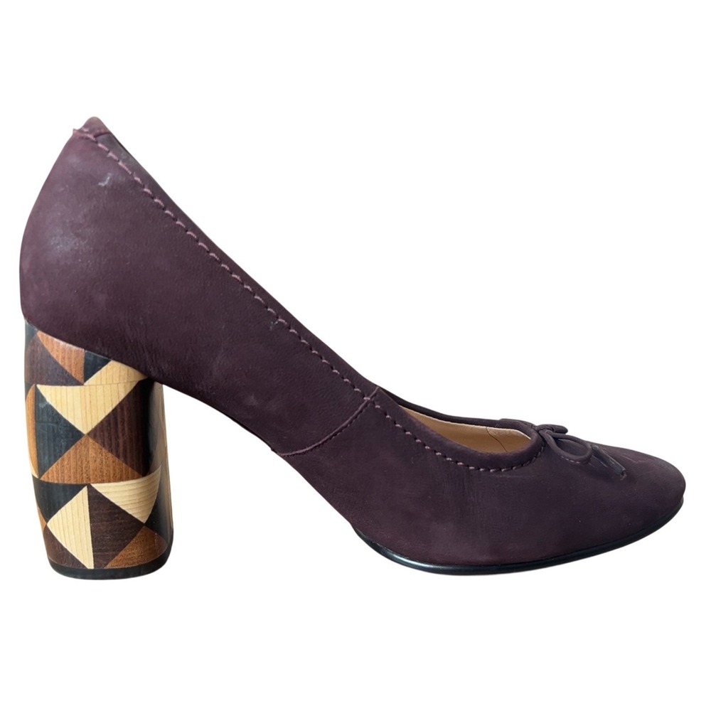 Clarks Grace Nina Nubuck Wooden Geometric block heel SZ: 10